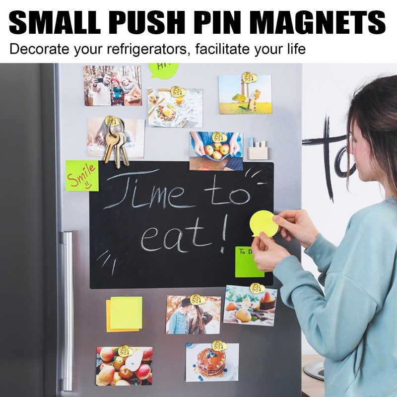 LOVIMAG 30 PCS Refrigerator Magnets, Gold Fridge Magnets Small Strong Neodymium Magnet for Whiteboard, Metal Push Pin Magnet Ideal for Adults, Kitchen, Office, School