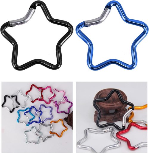 2Pcs Silver Carabiner Clip, Star Shaped Climbing Buckle, Aluminum Alloy Heavy Duty Keyring Hook for Camping Fishing Hiking Traveling Aluminum Key Chain Clip Accessories Outdoor Car Accessories
