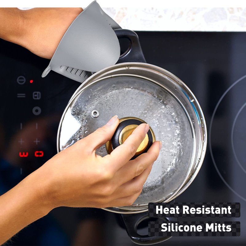 Remagr 12 Pack Silicone Trivet Mats Hot Pads with Silicone Oven Mitts Non Slip Pot Holders Heat Resistant Trivet Pads Cooking for Kitchen Counter Table Placemats (Black, Gray)