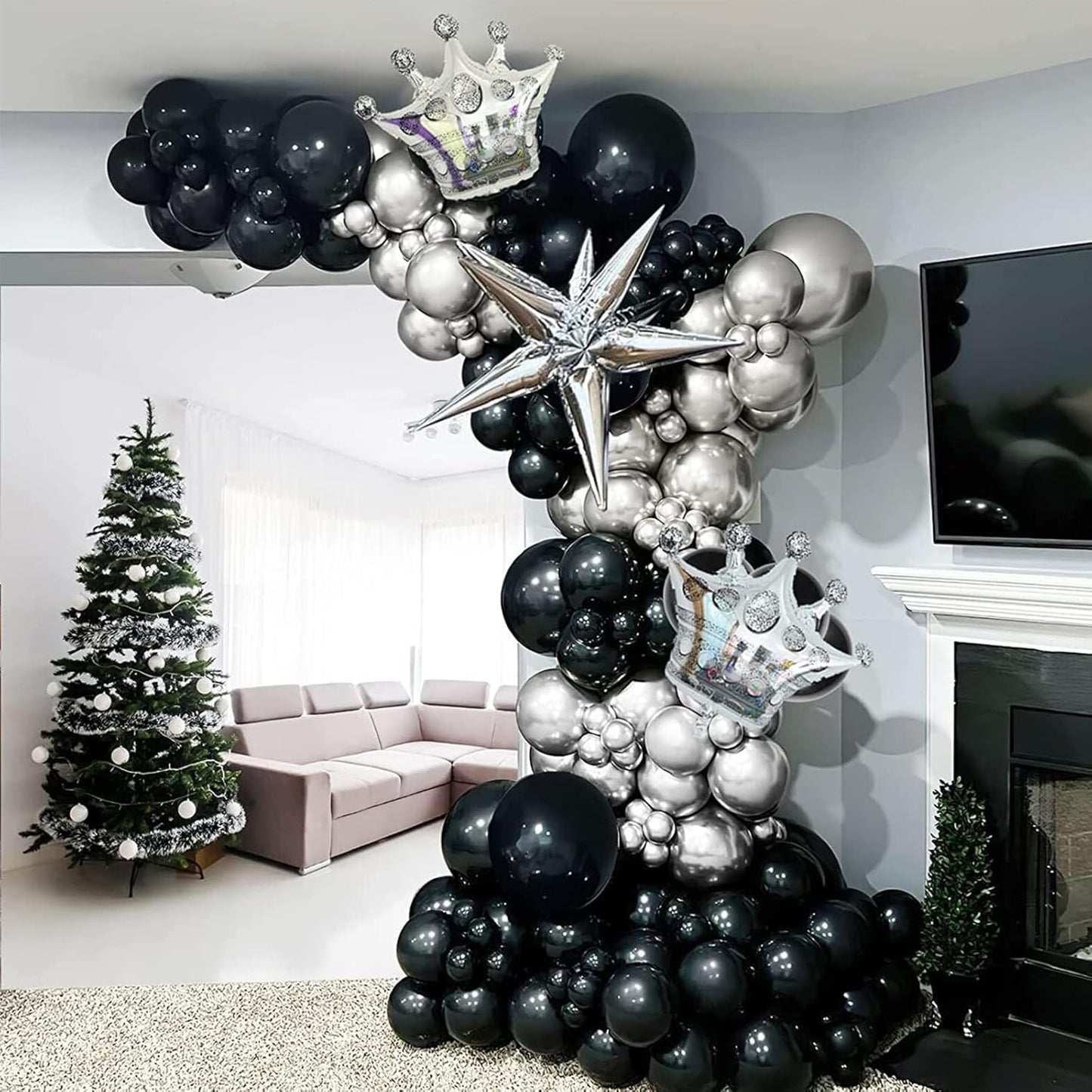 Voircoloria Black Party Balloons - 130pcs in Various Sizes for Birthday, Graduation & Celebrations