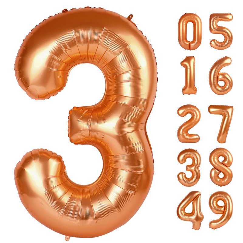Orange 3 Balloon, Number Balloon 40 Inch, 3rd Three Year Old Birthday Deco, Orange Party Supplies for Party Decorations, Number 3 Balloon