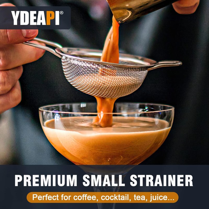 Ydeapi Fine Mesh Strainer, Stainless Steel Kitchen Strainers with Sturdy Handle, Set of 4 Metal Sieve for Food, Rice, Quinoa, Tea - 8.6", 6.3", 4.6", 2.7"