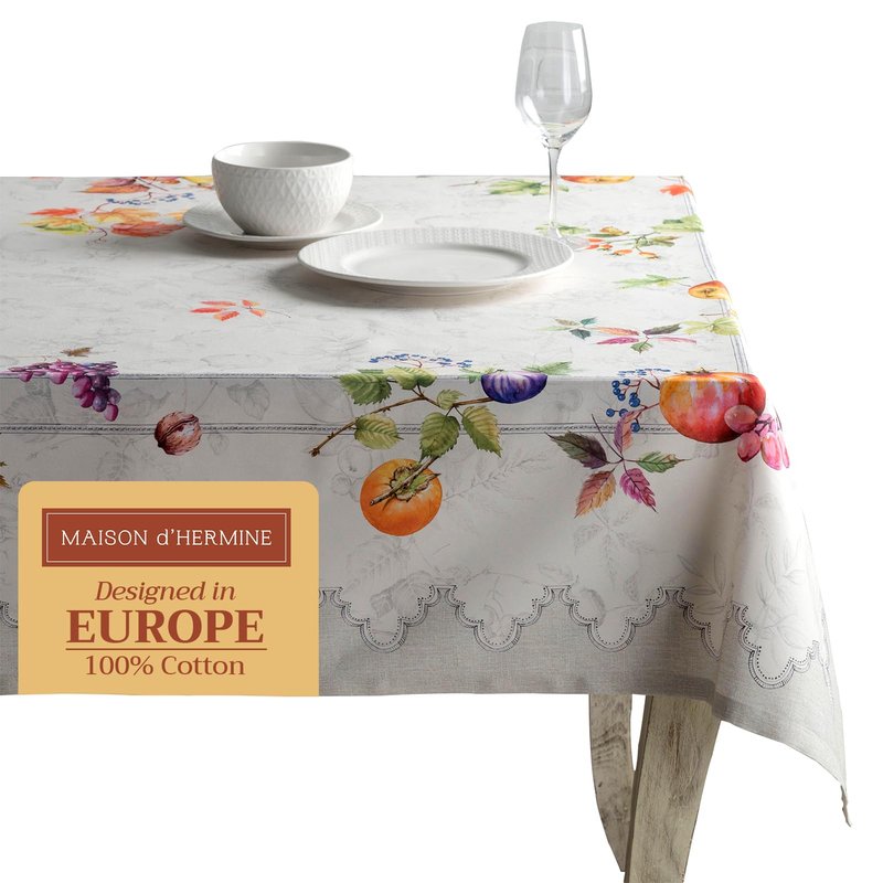 Maison d' Hermine Table Cloth Square Table 100% Cotton 54 x 54 Inches Fall Tablecloth Reusable Everyday Use for Thanksgiving Christmas Decorations Dining Farmhouse Party (Fruit D'Hiver)