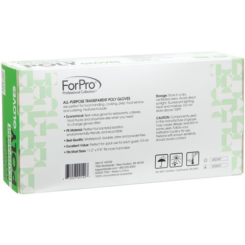 ForPro Disposable Poly Gloves, Food Grade, BPA-Free, Latex-Free, Powder-Free, Lightweight Plastic Gloves for Cooking, Food Prep, Food Service, One Size Fits Most, Clear, 500-Count