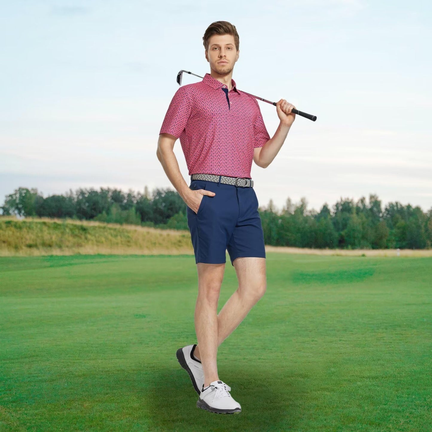 M MAELREG Polo Shirts for Men Quick Dry Fit Short Sleeve Performance Moisture Wicking Print Men’s Golf Shirts