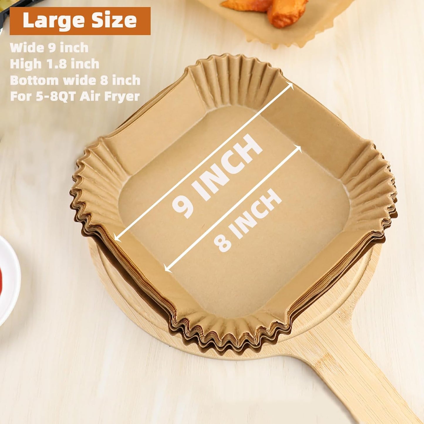 Victoyaw Disposable Air Fryer Liners - 200PCS Non-Stick Parchment Paper for 5-8QT Air Fryers | 9 Inch Square