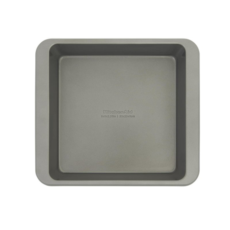 KitchenAid Nonstick Swiss Engineered Aluminized Steel Square Cake Pan, Dishwasher Safe, Contour Silver, 9 Inch