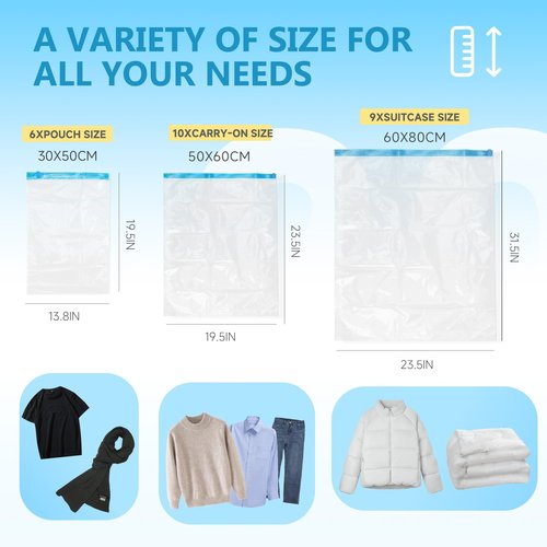 Compression Bags for Travel - Travel Essentials - 25 Pack Space Saver Bags - No Vacuum Needed - Compression Packing Bags for Cruise Accessories