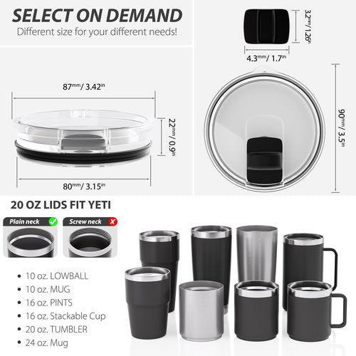 CeleVista 3 Pack 20 oz Tumbler Lid, Replacement Lids for 20oz Yeti Tumbler, Magnetic Slider Covers, BPA-Free, Easy to Clean