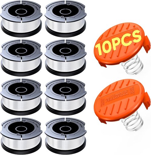 Black & Decker Weed Eater String - 10 Pack Autofeed Replacement Spools with Caps & Springs | 0.065" Trimmer Line