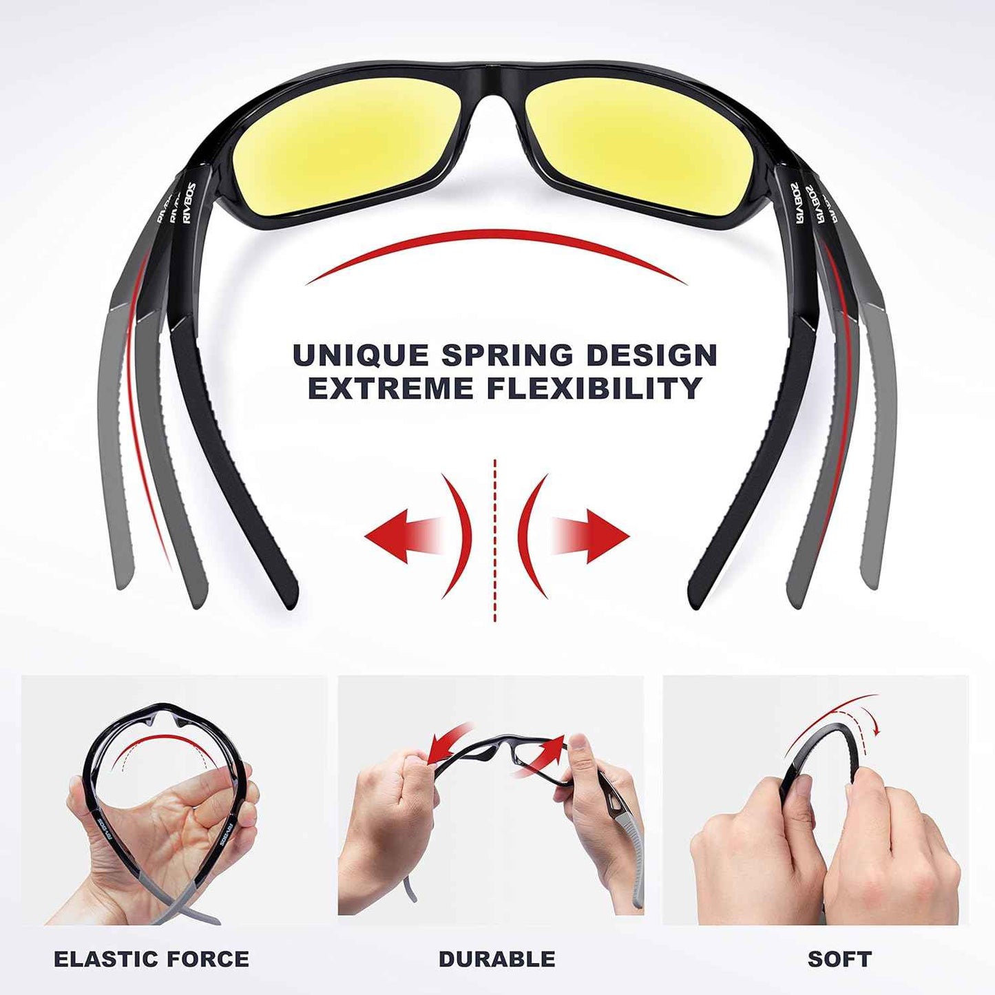 RIVBOS Polarized Sports Sunglasses for Men & Women - TR90 Frame for Cycling, Fishing, Running