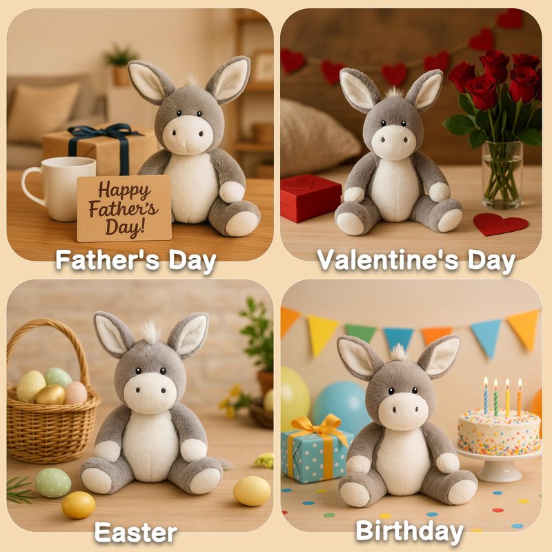 WEIGEDU Adorable Gray Donkey Plush Toy - 15 Inch Soft & Cuddly Stuffed Animal Donkey, Perfect for Kids, Babies, Toddlers - Farm Animal Gift