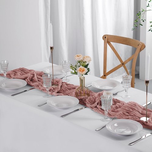 flohar 6 Pack Cheesecloth Table Runner 9ft,17 x 108 inch Gauze Table Runner Rustic Romantic Wedding Runner for Wedding Bridal Shower Fall Decoration,Dusty Pink