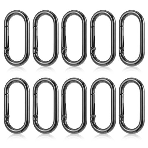 Black Carabiner Clip, 10 Pcs 2 Inch Aluminum Alloy Mini Locking Carabiner Oval Mini Keychain Spring Snap Hooks for Hanging Keychain Backpack Bags (Black)