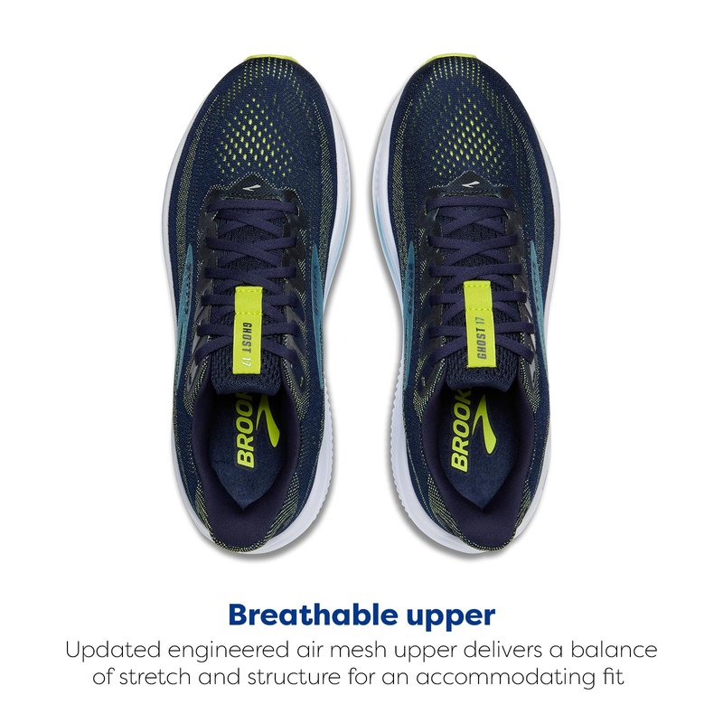 Brooks Men’s Ghost 17 Neutral Running Shoe - Peacoat/Lime/Blue - 8.5 Medium