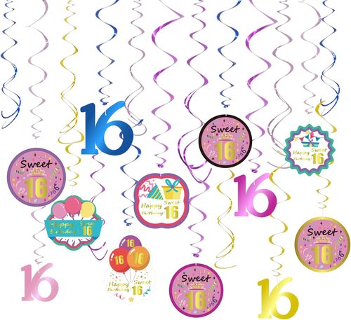 GOER Sweet 16 Party Supplies - 20 Pcs Colorful Hanging Swirls for Birthday Decorations