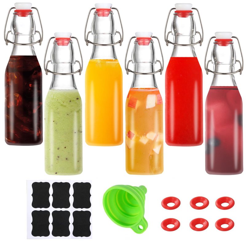 VSWINGBO 6 pack 8oz flip top glass bottles,swing top glass bottles 8 oz with lid for Home Brewing,2nd Fermentation,Kombucha,Kefir,Vanilla Extract,Juice,Tea,Beverages,Soda,Oils,Vinegar,Limoncello