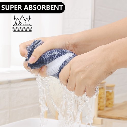 Homaxy 100% Cotton Waffle Weave Check Plaid Dish Cloths, 12 x 12 Inches, Super Soft and Absorbent Dish Towels Quick Drying Dish Rags, 6-Pack, White & Navy Blue