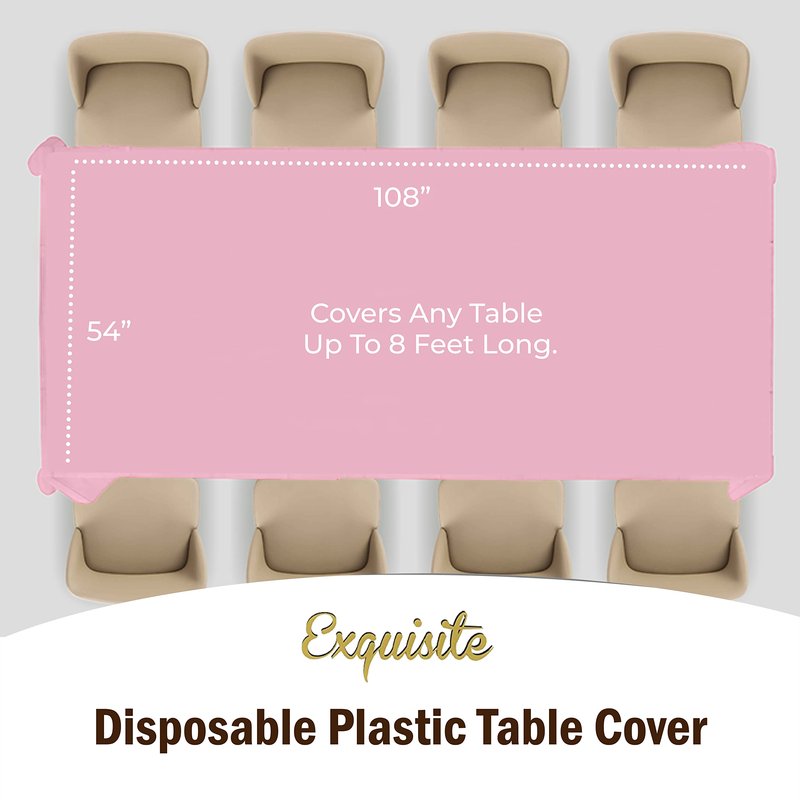 Exquisite Party Solids 6-Pack Premium Plastic Tablecloth 54in. x 108in. Rectangle Plastic Table Cover - Pink