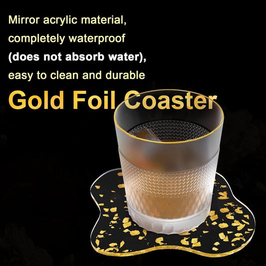 Sweet Elegance Set of 4 Acrylic Gold Foil Coasters Waterproof, Non-Slip, Durable Cup Mats for Home, Party, and Festival Decorate Drop Shape Table Ornamen