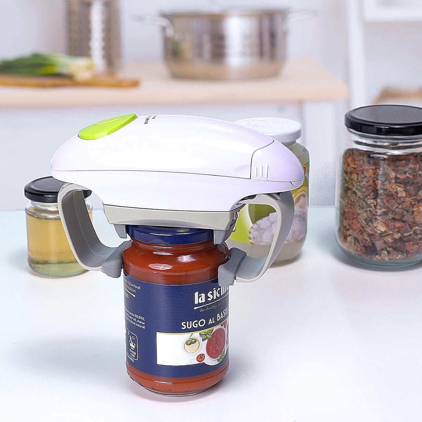 Skiennix Electric Jar Opener - Automatic Hands-Free Kitchen Gadget for Effortless Opening | White