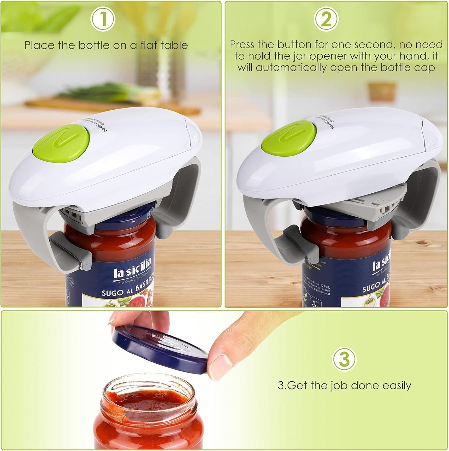 Skiennix Electric Jar Opener - Automatic Hands-Free Kitchen Gadget for Effortless Opening | White