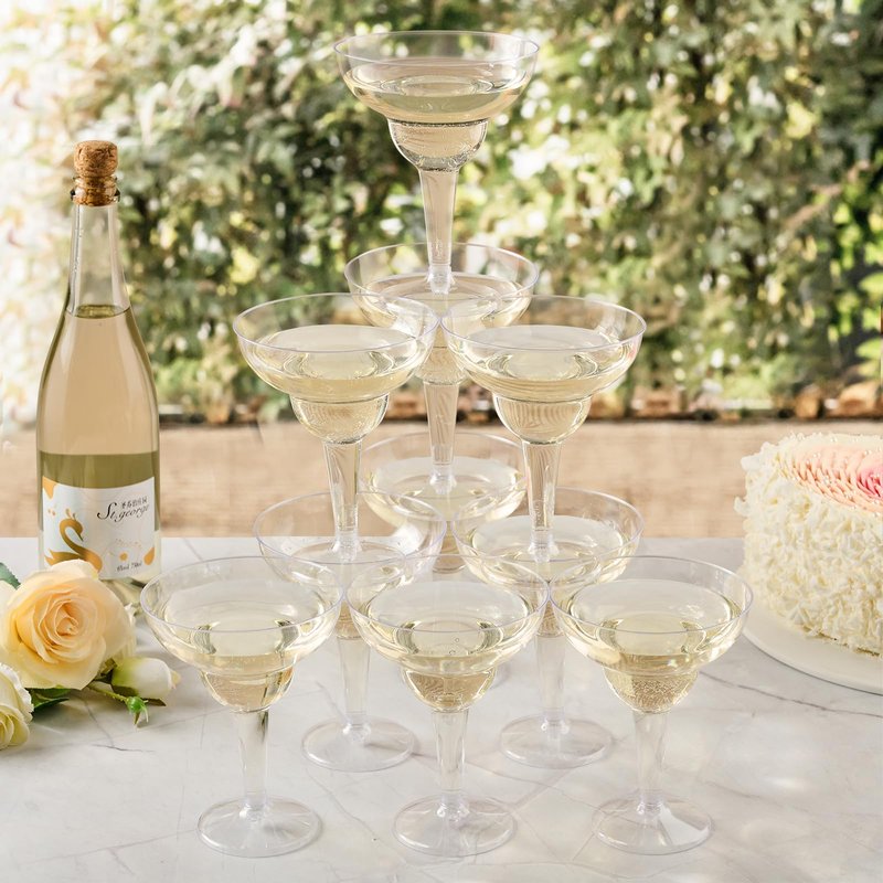 Qeirudu 12 oz Clear Plastic Margarita Glasses, 24 Pack Unbreakable Cocktail Cups Shatterproof Party Cups for Wine, Martini, Champagne