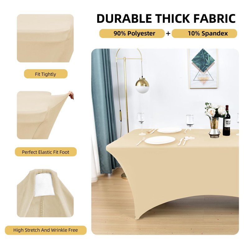 ZarzaaSik 2-Pack 8ft Spandex Table Covers for Rectangle Folding Tables - Washable Elastic Tablecloth - Ultimate Fitted Table Protector for Birthday Parties, Trade Shows, Banquet