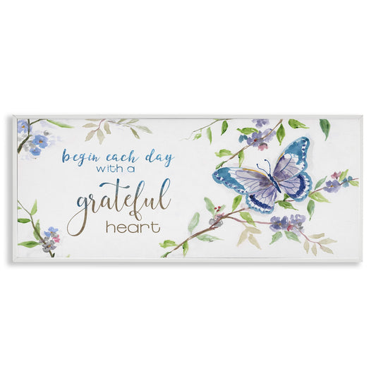 Stupell Industries Begin Day with Grateful Heart Floral Blossom Motivational, Design by Nan