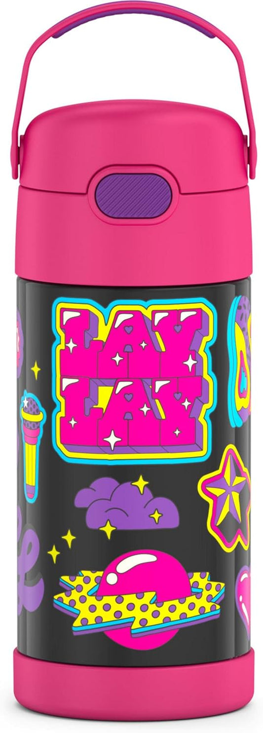 THERMOS FUNTAINER 12 Ounce Stainless Steel Kids Straw Bottle - Vacuum Insulated, Durable Design