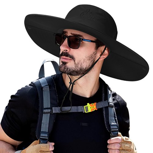 Cooltto Wide Brim Sun Hats with Waterproof Breathable for Fishing, Hiking, Camping，for Men Women Kids Black