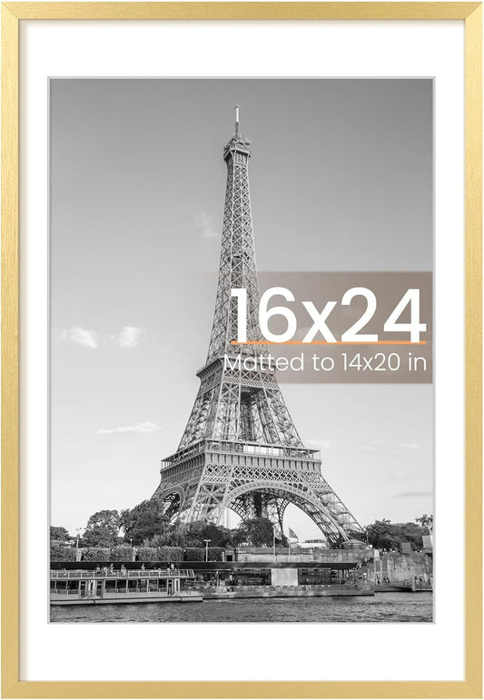 Upsimples 16x24 Picture Frame - Elegant Gold Wall Hanging Frame for 14x20 Photos with Mat