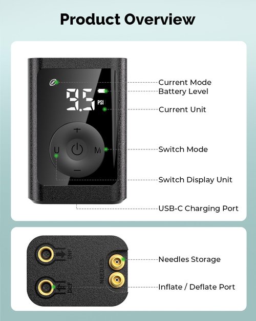 ETENWOLF Electric Ball Pump - Rechargeable 2600mAh with Precise Pressure Gauge | 2-17PSI Inflation & Deflation