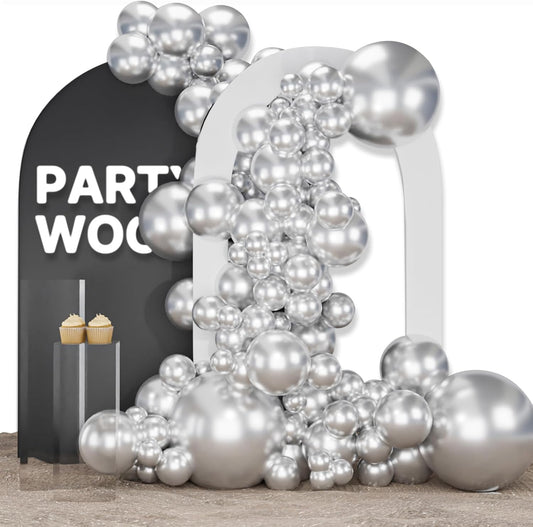 PartyWoo Silver Balloons - 100-Piece Arch Kit with Various Sizes for Birthday & Wedding Decor