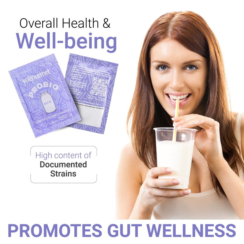 Yogourmet Kefir Starter with Probiotics (6 Sachets = 6 Quarts of Kefir) - Make Kefir at Home - Starter Culture - All Natural, Gluten Free, Kosher, Halal - 3 g Sachets