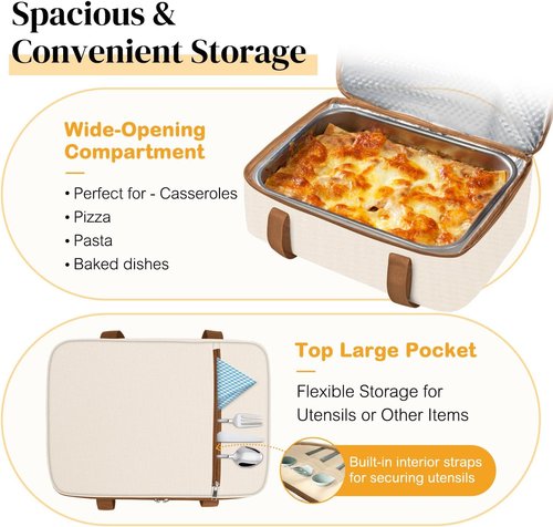Coobiiya Insulated Casserole Carrier - Keeps Food Hot or Cold | Portable Tote Fits 9" x 13" Baking Dish