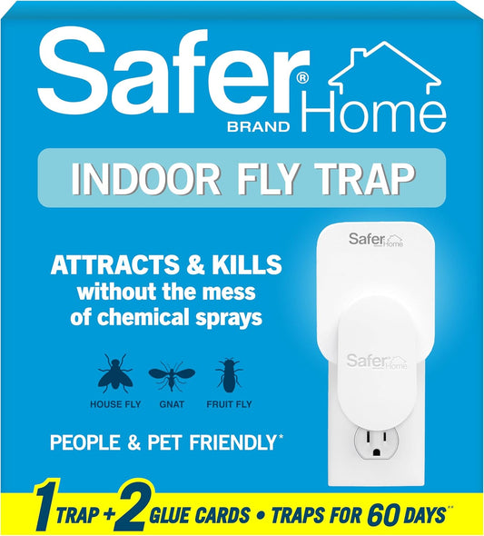 Safer Home Indoor Plug-In Fly Trap - Effective Gnat & Fruit Fly Control | Covers 400 Sq Ft - Includes 1 Device & 2 Glue Cards