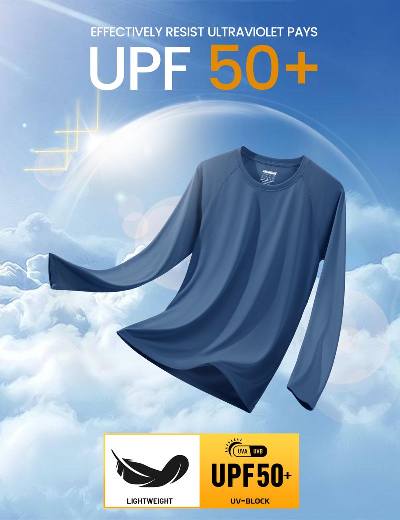 MAGCOMSEN Men's Long Sleeve Quick Dry Baselayer Shirts - Performance Tshirt Rash Guard - Blue Grey