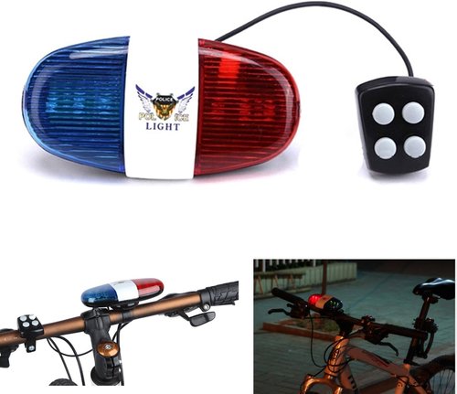 Bike LED Horn Siren with 6 Lights & 4 Sounds - Waterproof Bicycle Police Accessories