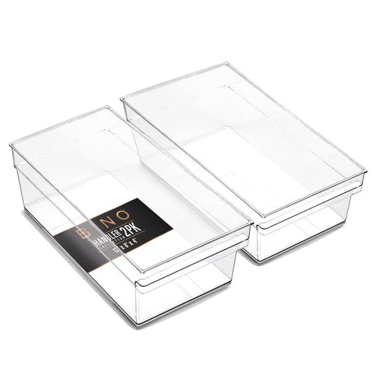 BINO | Plastic Storage Bins, Large - Shallow | THE HANDLER COLLECTION | Multipurpose Organizer Bins | Kitchen Pantry Organizers and Storage | Clear Containers for Organizing Home | Freezer Organizer