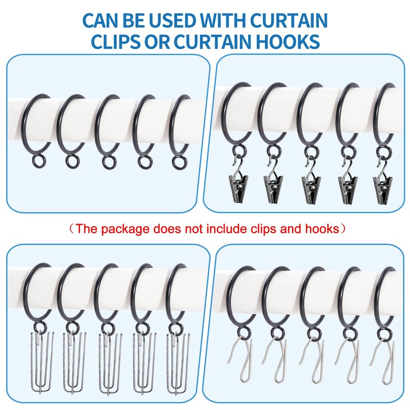 AMZSEVEN 44 Pack Curtain Rings with Eyelets, Metal Drapery Ring for Pinch Pleat Curtains, Drape Ring 1.5 Inch I D, Fits Up to 1.2 in Rod (Black)