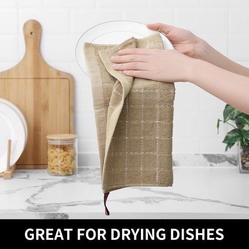 Homaxy 100% Cotton Terry Kitchen Dish Cloths, Ultra Soft and Absorbent Dish Towels for Kitchen, Perfect for Drying and Washing Dishes, 8 Pack, 12 x 12 Inches, Tan