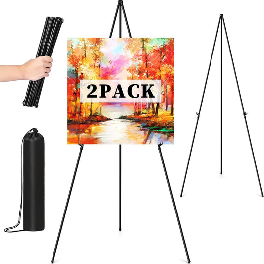 Skiennix Easel Stand - 63" Portable Adjustable Tripod for Wedding Signs | Lightweight Black Metal (2 Pack)