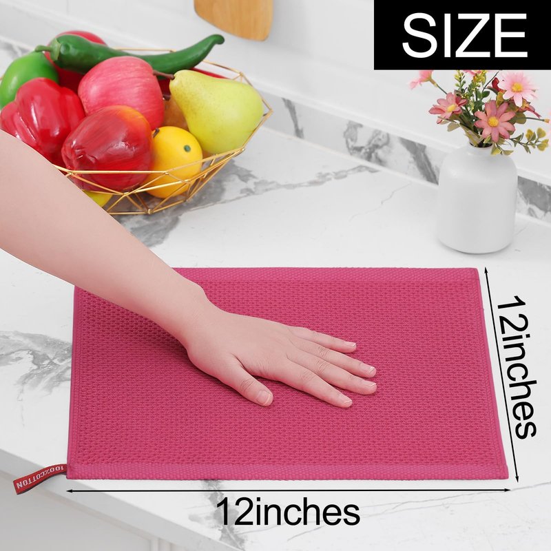 Homaxy 100% Cotton Waffle Weave Kitchen Dish Towels, Ultra Soft Absorbent Quick Drying Cleaning Towel, 13 x 28 Inches, 6-Pack, Hot Pink