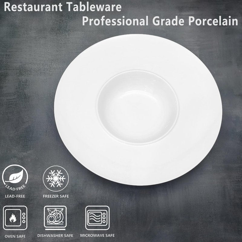 jinsongdafa Ceramics Rimmed Soup Bowls 8.5 oz, White 10.4 inch Exquisite small soup plate Set of 4, Pasta plates With Rim is the best choice for hotels, kitchens, fine restaurants and gourmets