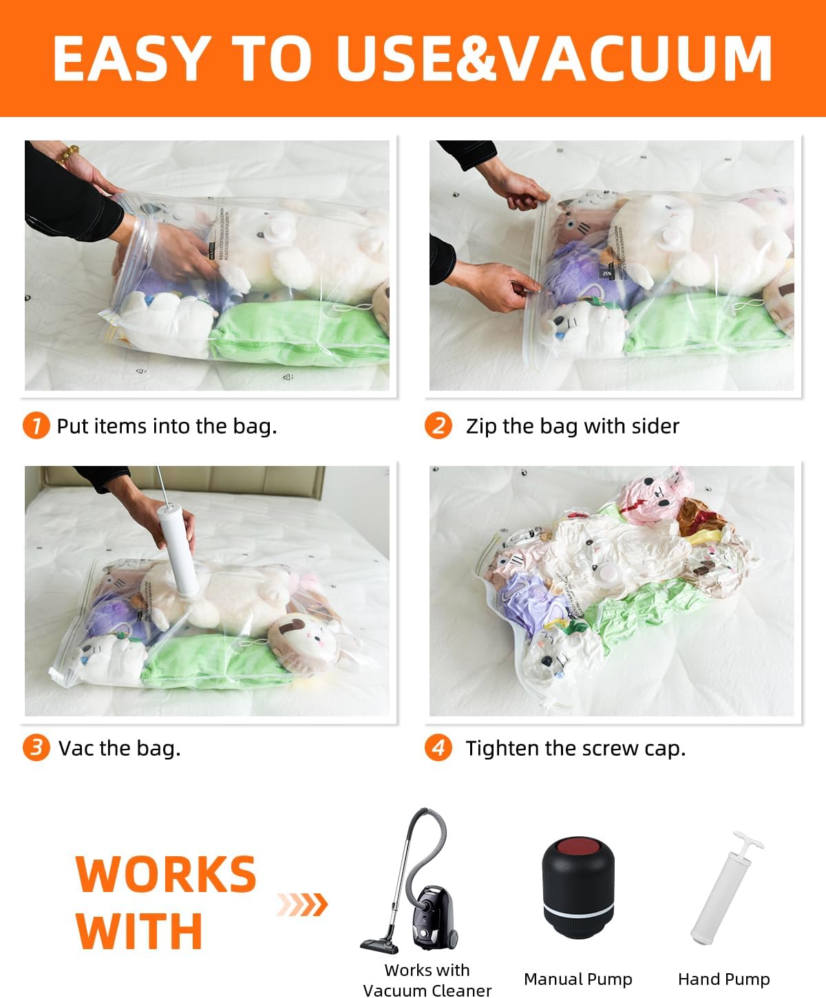 Skiennix Vacuum Storage Bags - Space Saver for Clothing, Bedding & Memory Foam | Medium Size
