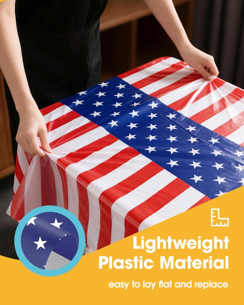 Niuara American Flag Tablecloth – 4 Pack 54" x 108" Disposable Patriotic Tablecloths for 6FT Tables, 4th of July Decorations, Independence Day & Memorial Day Party Supplies
