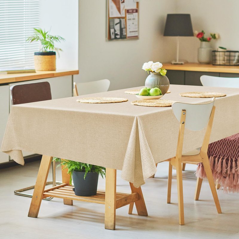Hereisa Linen Textured Rectangle Tablecloth, Waterproof & Stain Resistant Fabric Table Cloth, Wrinkle Free Linen Dining Decorative Farmhouse Table Cover for Dining/Buffet/Wedding, 52 x 70 Inch, Beige