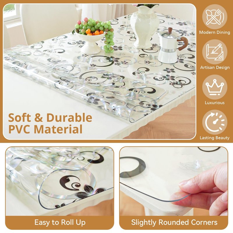 LovePads Floral Clear Table Cover Protector - 40 x 66 Inch Thick Plastic Table Cloth, Waterproof PVC Desk Mat for Dining Room Table, Wood Furniture Topper, Anti-Scratch Desk Pad for Kids Writing,
