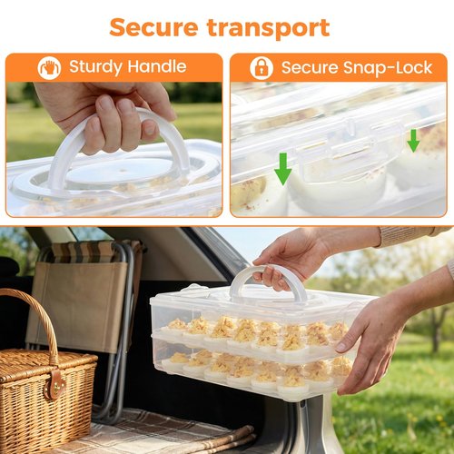 HANSGO Deviled Egg Containers with Lid, 2-Layer Plastic Detachable Deviled Egg Carrier for 48 Eggs, Clear Storage Tray for Refrigerator, Kitchen, Party, Travel, Family Gatherings, Easy to Transport